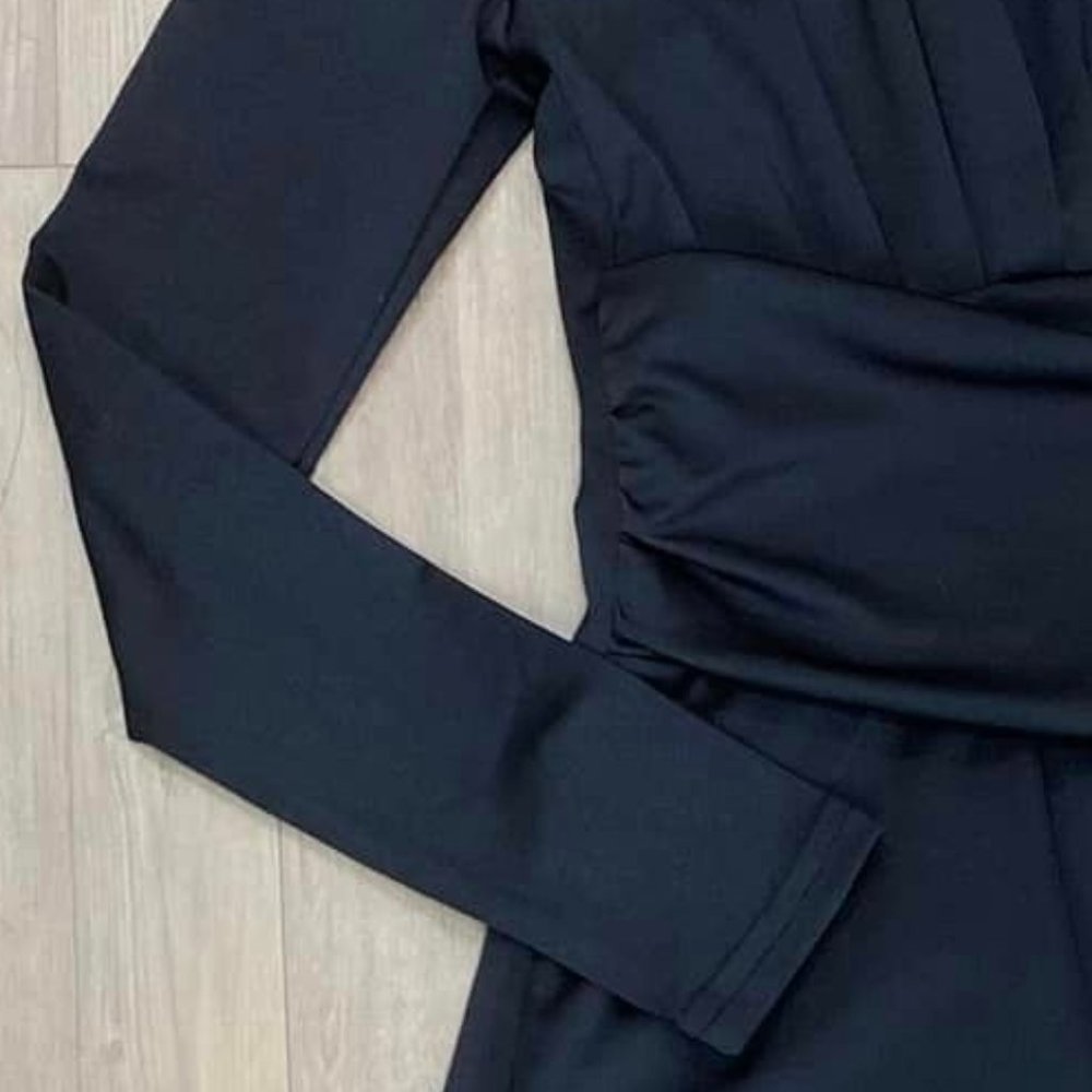 Black Midi Dress Jersey Knit Rounded Hem Long Sleeves Soft Large - Picture 5 of 5